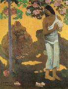 Paul Gauguin Woman with Flowers in Her Hands oil painting reproduction